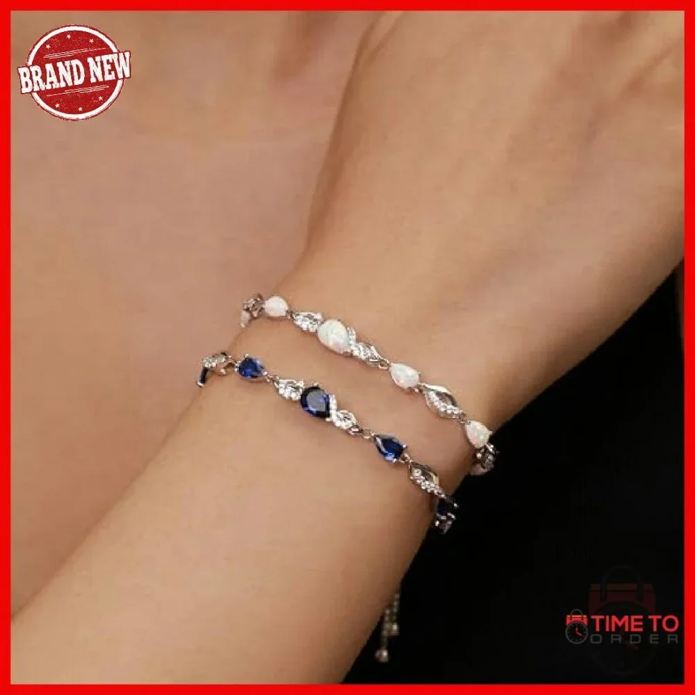 Sterling Silver Adjustable Tennis Bracelet with Teardrop Design